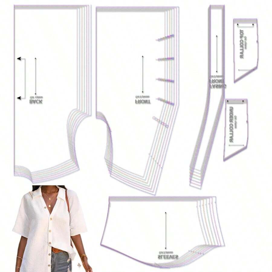 Summer Shirt Multiple Sizes Sewing Patterns,1:1 Scale Basic Women's Garment Sewing Patterns,Sewing Patterns For Beginners And Sewing Patterns,Apparel Making Templates,Handmade Garment Sewing Patterns - Brown - View 1