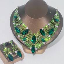 4pcs Women Jewelry Set: Necklace, Earrings, Bracelet, Fashion Rhinestone Elegant Accessory, Suitable For Wedding, Party, Formal Occasions