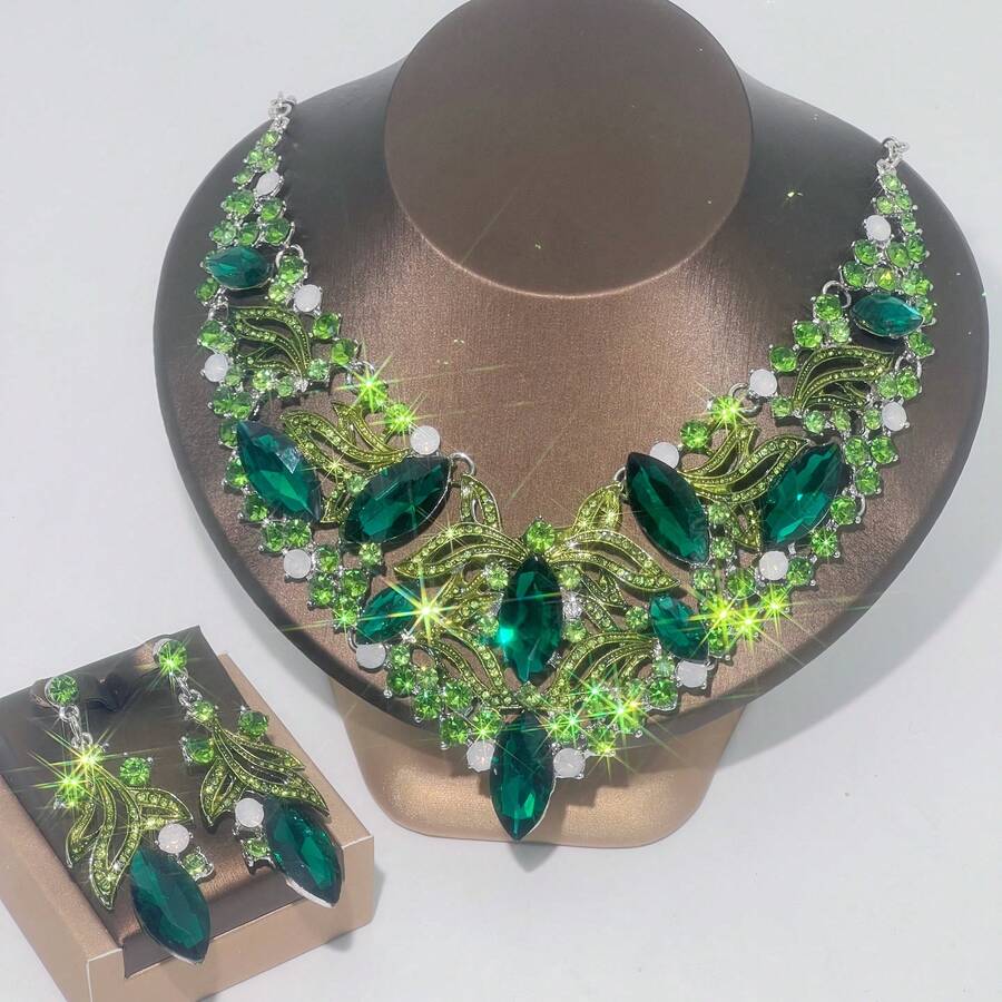 4pcs Women Jewelry Set: Necklace, Earrings, Bracelet, Fashion Rhinestone Elegant Accessory, Suitable For Wedding, Party, Formal Occasions