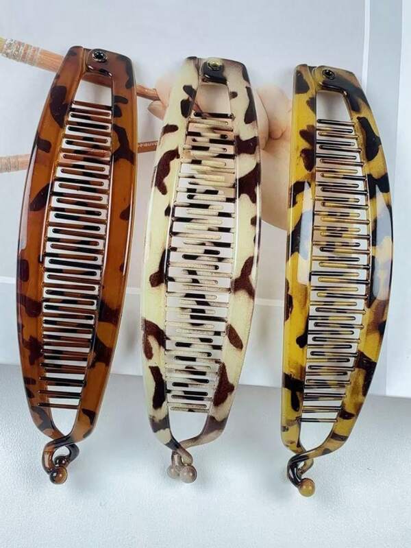 3pcs/2pcs Leopard Print Banana Clips, Suitable For Thick Hair, Wave Hair Clips, Bun Maker, Hair Fork, Twist Clip, Fish Clip, Ponytail Clip For Women, Elegant Daily Hair Accessories, Claw Clips, Hair Claws, Hair Slide, Hair Barrettes
