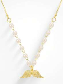 Shescity 4件套海岸风贝壳翅膀珍珠项链套装（女士款） - 金黃色 - 查看 3