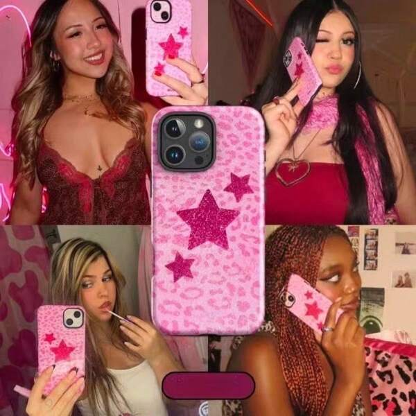 1 Piece Of Y2K Rose Red Glitter Star Apple 15pro Phone Case, 14plus Hard Case, New 16/13/12/11 Sweet Cool Phone Case, Anti Drop