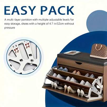 Organizador de zapatos de 3 niveles con tapa abatible - Estantería para zapatos reforzada en acero inoxidable, con marco abatible oculto y espacio de almacenamiento oculto, adecuado para debajo de sillas de oficina o en el hogar