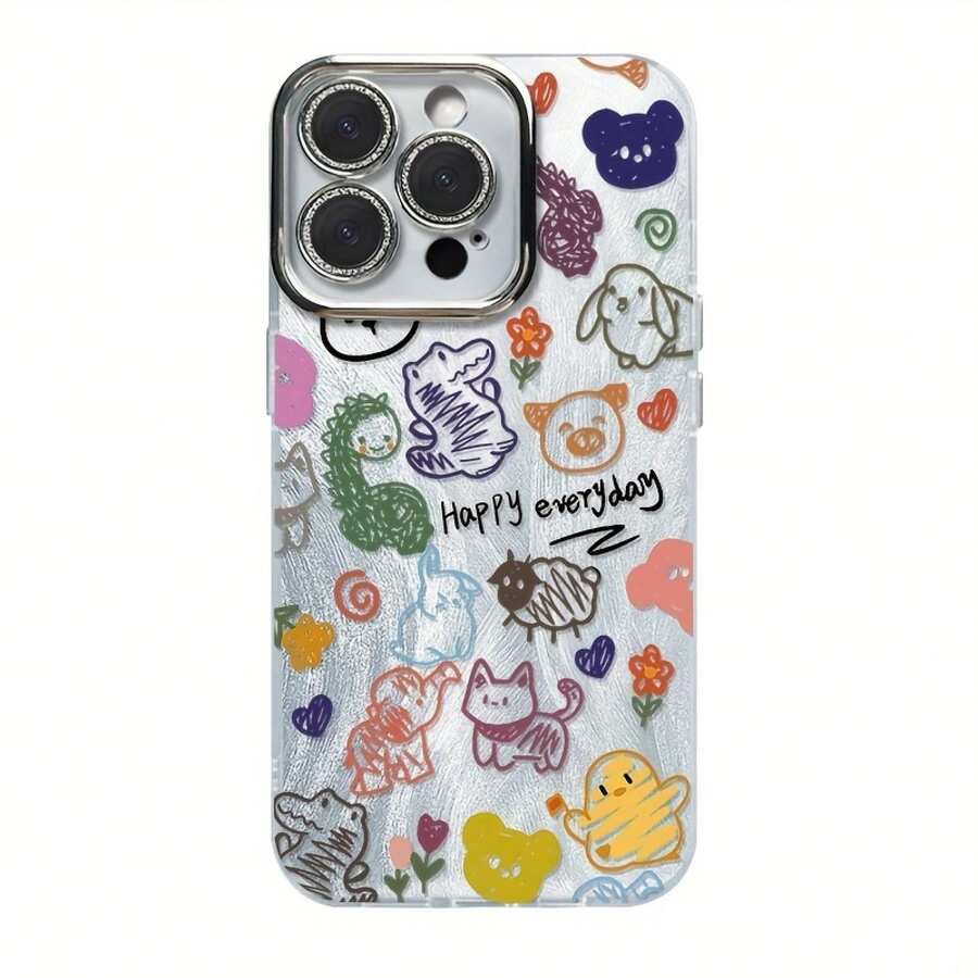 Funda para teléfono 1PC 16/15/14/13/12/11 Pro Plus Nuevo 2025 Patrón de moda Textura galvanizada Teléfono móvil con láser IMD, equipado con película de lente, teléfono móvil híbrido clásico antigolpes - Colores mixtos 1 - Ver 1