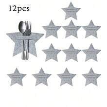 12 pezzi/24 pezzi Decorazioni per posate natalizie a forma di stella, set di decorazioni da tavola in feltro con fiocchi di neve per coltello, forchetta e cucchiaio, decorazioni natalizie