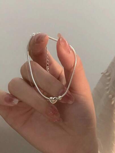1 pieza Pulsera de cuentas redondas con forma de corazón simple, joyería de plata de ley 925 de lujo para mujer, regalo de joyería fina para hermanas y amigas