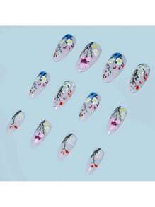 Enhance Your Look With 24Pcs Almond-Shaped Summer Painted Fresh Flower Wear Nail Art, Removable, Contains 1Pc Jelly Glue And 1Pc Nail File For Daily Wear And Parties Press On Nails Nail Supplies Nails
