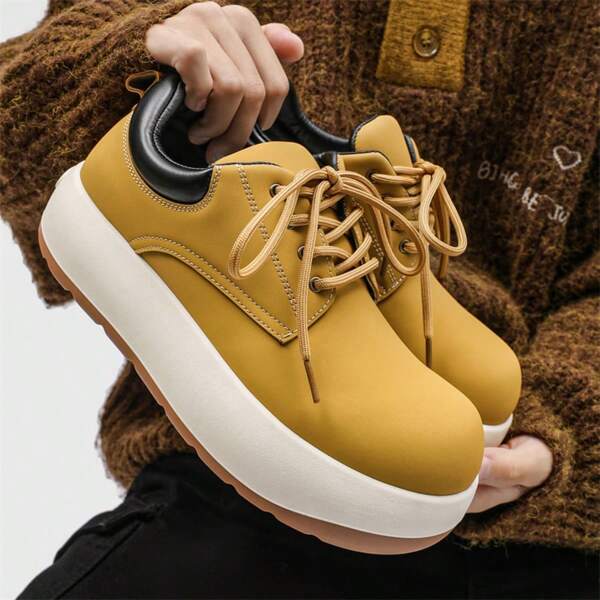 New Men's High-Top Lace-Up Waterproof Snow Boots, Trendy Streetwear Style, Thick Sole, Super Lightweight, Fashionable