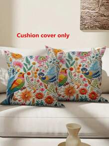 (Apenas Capa de Almofada) 2 Peças Capa de Almofada de Veludo de Pele de Pêssego com Impressão Floral de Pássaro, Capa de Almofada com Impressão por Sublimação, Decoração para Casa, Sala de Estar, Sofá, Quarto, Carro, Escritório, Estilo Rústico, Sem Enchimento de Almofada