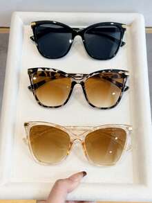 3pcs Women Leopard Cat Eye Oversized Full Frame Casual Style Personalized Vintage Classic Hot Girl Style Fashion Glasses Combination For Daily Life, Beach Party, Driving, Golf, Outdoors Summer Accessories Suitable For All Face Shapes