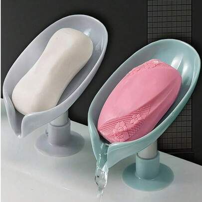 2 piezas Plato de jabón con forma de hoja con ventosa, accesorios de baño (El producto puede tener diferencia de color debido a la iluminación y el lote de producción. El color del tubo de conexión puede variar entre los modelos antiguos y nuevos. Se enviarán modelos antiguos y nuevos al azar).