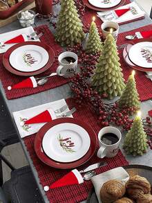 10pcs Mini Christmas Santa Cute Hats Silverware Holders - Xmas Party Dinner Table Dinnerware Decorations Supplies Flatware Decor