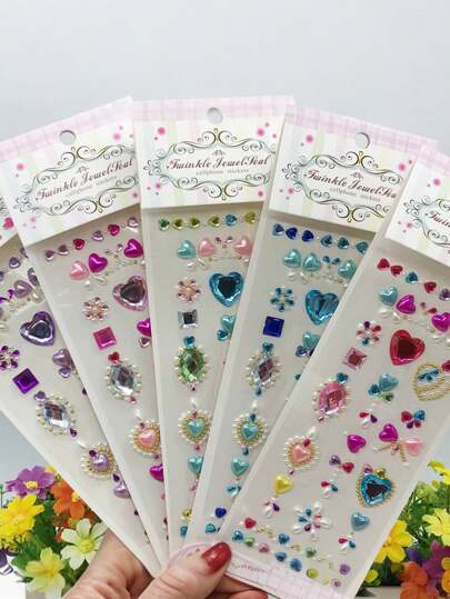 1 szt. Losowo kolorowa naklejka akrylowa z kryształkami dla dziewcząt, ręcznie robione naklejki dekoracyjne w kształcie pentagramu i pawia