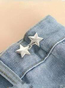 4-1pc Adjustable Waistband Buckles, No Sewing Required, Removable Jeans Waist Extender, Small Metal Extender Button, Cute Star-Shaped Waist Tie Buckle For Pants, Skirts, Trousers, Collar Button Brooches For Women And Men, Metal, Fashionable And Removable Trouser Clip, Bag Accessories For Girls, Students And Gifts For Mom,Back To School
