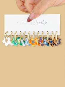 2pcs-12pcs Set Women Elegant Unique Design Colorful Acrylic Floral Drop Earrings