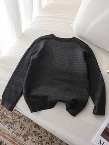 小男孩可爱企鹅图案毛衣卡通针织套头衫长袖，适合日常、度假、春秋冬