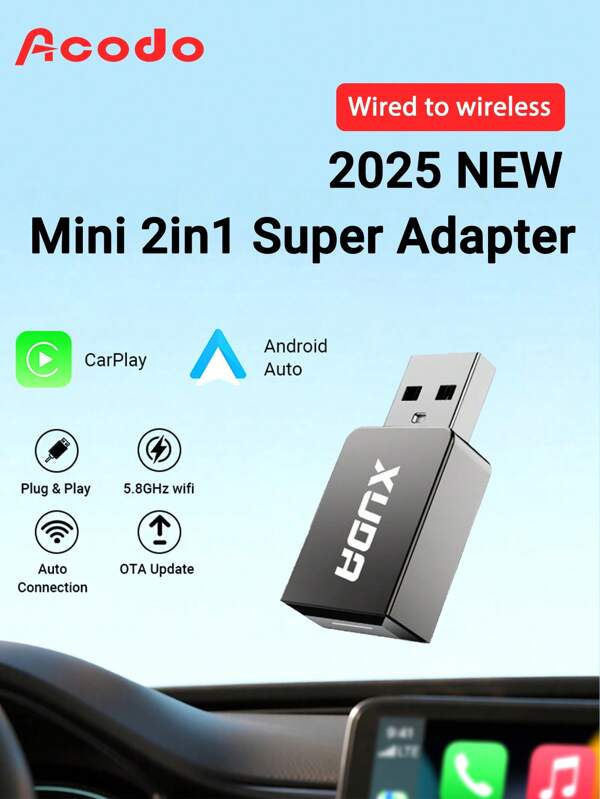 XUDA Adaptador mini XUDA 2025 NUEVO para conectar a la función inalámbrica CarPlay y Android Auto 2 en 1 AI Box Plug and Play para el 99% de coches originales con función Carplay/Android Auto 2.4~5.0 GHz WiFi5 Stylish y portátil