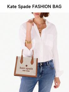 Kate Spade Ellie 小号手提包斜挎包帆布皮革挎包单肩包顶部提手手提包，手提包适合休闲生日海滩度假 - 送给女性妈妈朋友的礼物，温暖的姜饼 KF509200