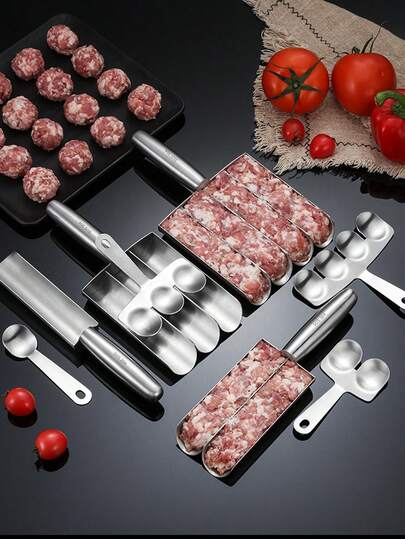 1个不锈钢肉丸制作器，带铲子 - 创意三合一肉丸制作器，适合肉丸爱好者，也可用于制作饭团或鱼丸