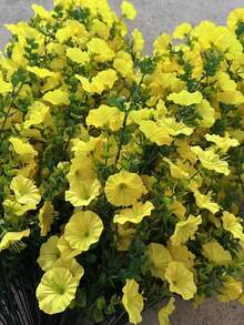 4/2PCS Artificial Yellow Morning Glory Flowers Outdoor Faux Hanging Flowers Plant ,Fake Silk With Eucalyptus UV Resistant Trailing Vine Suitable For Wedding, Home, Porch Patio Balcony Yard Indoor Decor,Office, Garden Decor, Made Of Faux Flowers & Eucalyptus Leaves, , Applicable For Autumn, Thanksgiving, Wedding Arch, Wall, Garden, Bedroom - Yellow - View 6