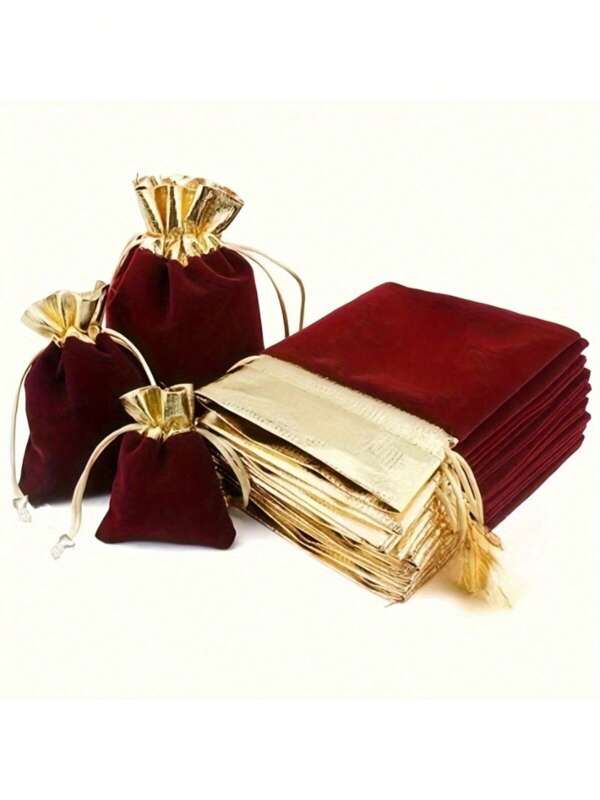 25 piezas Bolsitas de terciopelo dorado con cordón en 3 tamaños, suministros para pequeños negocios, bolsa de regalo de boda, decoración de boda
