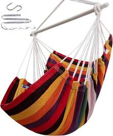 Hammock Chair Swing (500 Lbs Max) - Hanging Hammock Chair Rope Swing Indoor Hammock Chair,Outdoor Furniture,Swing Chair For Room,Amaca Para Adultos,Hamacas Para Adultos,Columpio Para Patio,Swing Sets Backyard, Patio Furniture Set For Bedroom, Outdoor, Patio, Bedroom, Porch, Deck - Sturdy Steel Bar With Anti-Slip Safety Rings - 彩虹色 - 查看 8
