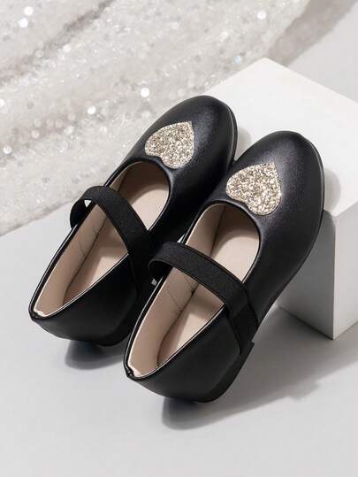 New Back To School Toddler Girls Princess Shoes, Decoration With Gold Heart, Soft Bottom Flat Shoes For Spring/Summer/Autumn