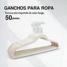 ANDROMEDA INC Set 50 piezas ganchos perchas para ropa terciopelo antideslizantes ahorrar espacio closet organizador resistente ganchos prendas delicadas ropa colgar no resbala multiusos hogar - Beis - Ver 2