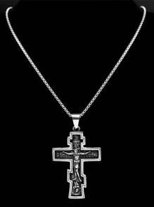 Retro ortodox icoană cruce statuie crucifix pandantiv colier pentru femei bărbați oțel inoxidabil culoare argintie hip hop lanț bijuterii