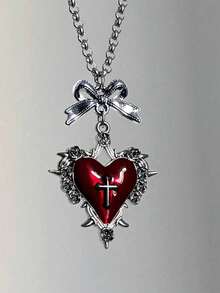 1 件哥特朋克风格红黑心形、蝴蝶、十字架吊坠项链，复古风格 Y2K 美学颈链，适合女士 - 彩色 - 查看 1