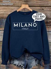 Women's Letter Print Crew Neck Long Sleeve Sweatshirt, Casual Sporty Style, Plus Size Crew Neck Hoodie, Suitable For Autumn/Winter