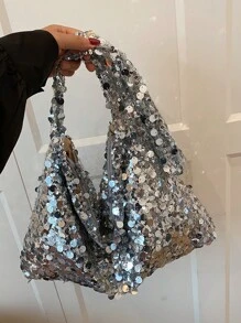 1 pezzo Borsa a spalla con paillettes e design minimalista, grande capacità, borsa da donna alla moda, stile da strada, borsa a tracolla, adatta per l estate, lo shopping, il pendolarismo e occasioni varie