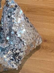 1 pezzo Borsa a spalla con paillettes e design minimalista, grande capacità, borsa da donna alla moda, stile da strada, borsa a tracolla, adatta per l estate, lo shopping, il pendolarismo e occasioni varie