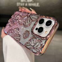 Glitter Electroplated Retro Personalized Hollow Three-Dimensional Oil Painting Flower Anti-Drop TPU Dopamine Case Suitable For IPhone Models IPhone11, IPhone13, IPhone14proMax, IPhone14, IPhone15, IPhone15proMax - hồng - Xem 3
