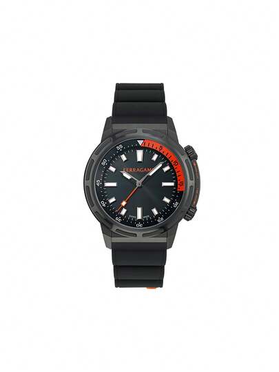 Salvatore Ferragamo Reloj de pulsera deportivo para hombre, de negocios, informal, con correa de silicona, analógico de cuarzo, multifunción, cronógrafo deportivo, 46 mm.