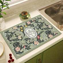 1pc Deep Green Tree Leaf Print Drip Mat, New Absorbent Kitchen Cabinet Drying Mat, Soft Diatomite Non-Slip Quick Dry Pad For Kitchen Counter, Coffee Machine, Etc.
