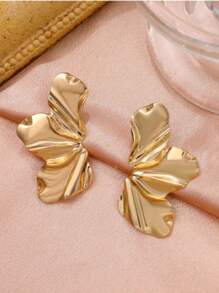 1 par de Pendientes de botón sofisticados para mujer con diseño de media flor con acabado metálico brillante, regalo de cita, pendientes blancos