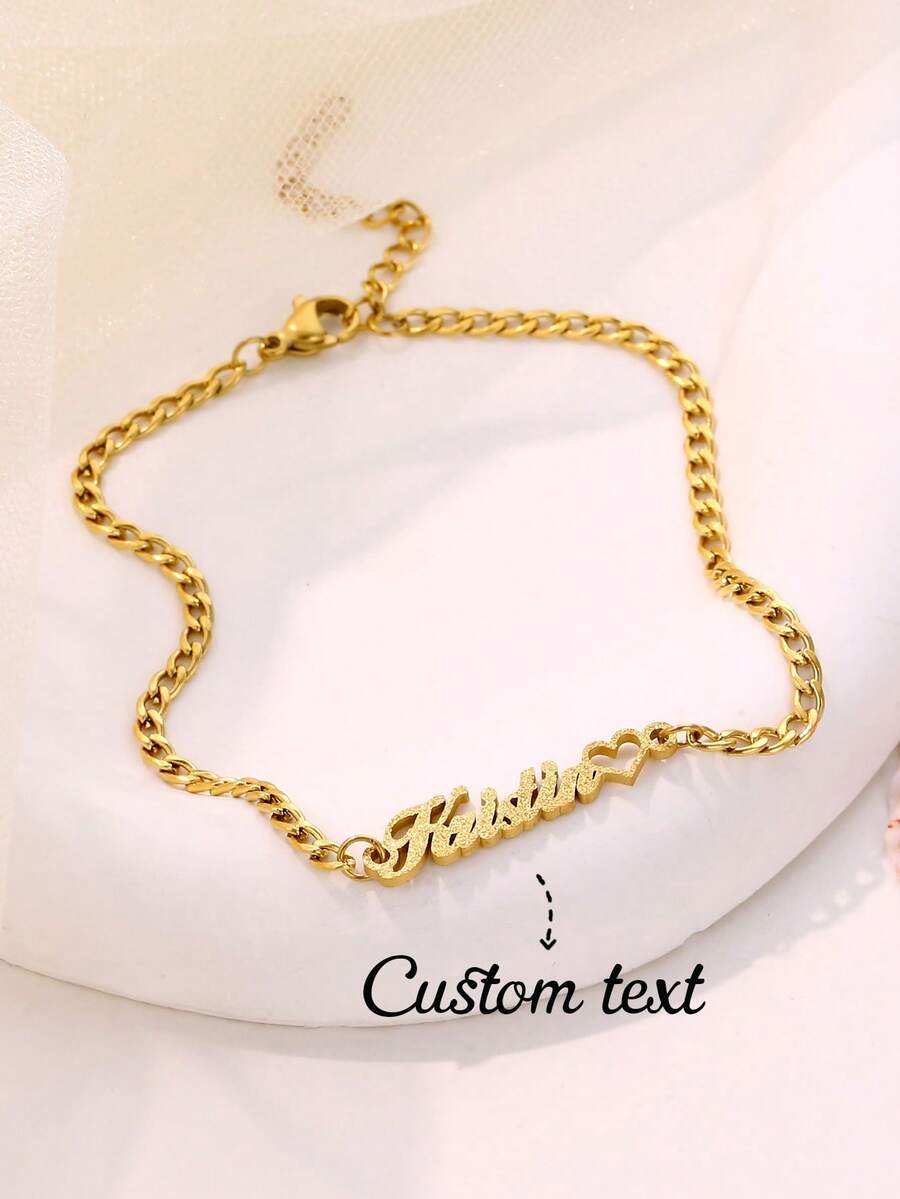 Personalized Stainless Steel Name Anklet For Women, Custom Name Tag Pendant Jewelry Gift For Her - Gold Frosted - View 1