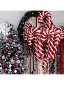 10 piezas de globos con forma de bastón de caramelo rojo, de 33.46 pulgadas y 13.78 pulgadas, adecuados para decoración de fiestas de Navidad, Año Nuevo, cumpleaños y aniversario, globos de regalo de Navidad