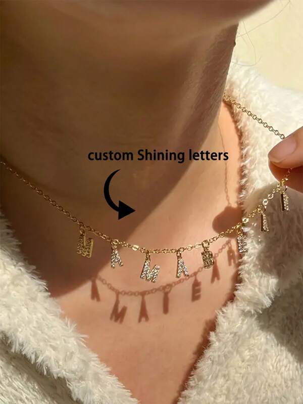 Collar personalizado de acero inoxidable con circonita cúbica brillante y pequeño dije con iniciales o nombre, joya de gargantilla delicada, ideal como regalo para mamá, novia, damas de honor, maestras y mejores amigas