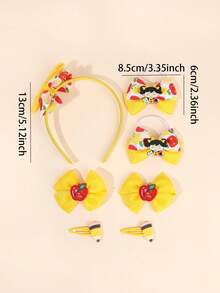 7 件套返校头带发带蝴蝶结套装，适合学生，苹果图案罗缎丝带蝴蝶结鳄鱼夹发带松紧带，带苹果配件铅笔按扣夹 BB 夹，可爱苹果印花蝴蝶结发夹发绳头饰可爱铅笔蝴蝶结发夹，适合开学第一天礼物，蝴蝶结发夹青少年发饰