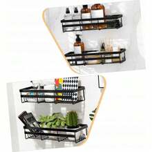 2-PIECE SHOWER SHELF BATHROOM SHELF WITHOUT DRILLING METAL WATER DRAIN DESIGN