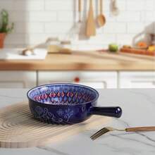 Ceramic Soup Bowl With Handle Bohemian Style Oven Safe 32 Oz Capacity Colorful French Onion Soup Bowl 7inch Diameter Large Handled Bowl For Housewarming Blue Option - 1pcMàu xanh - Xem 4