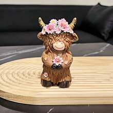 Encantadora estatua de vaca de las tierras altas, decoración rústica de resina animal, regalo para Acción de Gracias, Festival de la Cosecha, Navidad, adecuado para decoración de interiores, patio y balcón - Multicolor - Ver 9