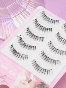 AYRMILLA 5对装自然假睫毛，蓬松柔软，3D水貂毛材质，纤长顺滑，适合日常工作和会议佩戴，自然舒适，手工制作，打造持久自然妆效，浓密纤长，条状假睫毛 - 自然纖長款 - 查看 5