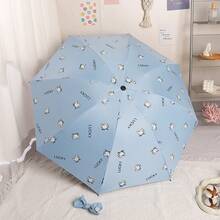 Ombrello automatico completamente per donne, uso doppio per sole e pioggia, antivento, design carino a cartone animato per studenti, ombrello leggero e pieghevole in stile fresco con protezione solare