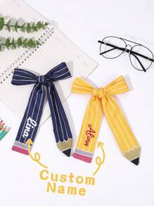 1 pezzo Fiocco per capelli personalizzato per il ritorno a scuola per ragazze, fiocco per forniture scolastiche con nome personalizzato e lunga coda, accessori carini per capelli per ragazze, regali per la laurea, regali per la festa degli insegnanti, fermaglio per capelli personalizzato