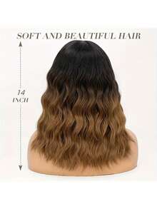 14" Brown Ombre Short Curly Bob Wig With Bangs For Women - Matte Heat-Resistant Fiber | Breathable Rose Net | Women Christmas Holiday Daily Wear - 漸層棕色 - 查看 6