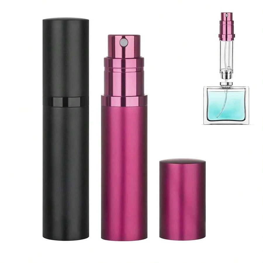 Refillable Perfume Atomizer Travel Bottle 2-Pack 5ml Leakproof Luxury Travel Perfume Refillable Bottle, Portable Fragrance Atomiser Black & Rose Red - 彩色 - 查看 1