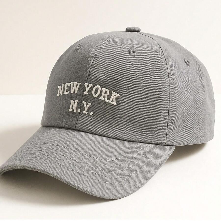 New York Retro Baseball Cap Embroidered Unisex Premium Vintage Letter Cotton Embroidered - 灰色 - 查看 1